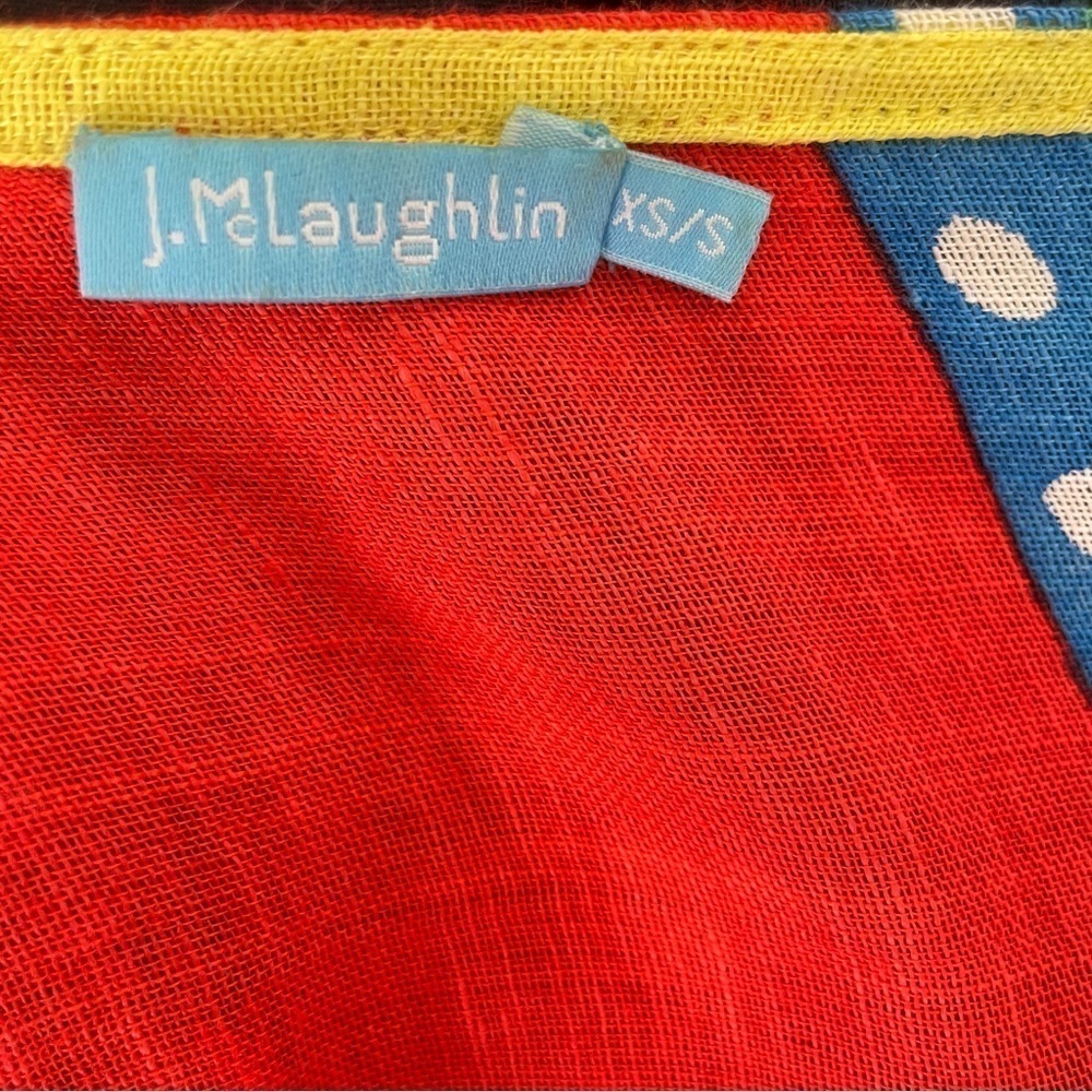 J. McLaughlin Yellow Blue Red Linen Blend Beach Cover Up Tunic Popover Kaftan - Picture 10 of 11
